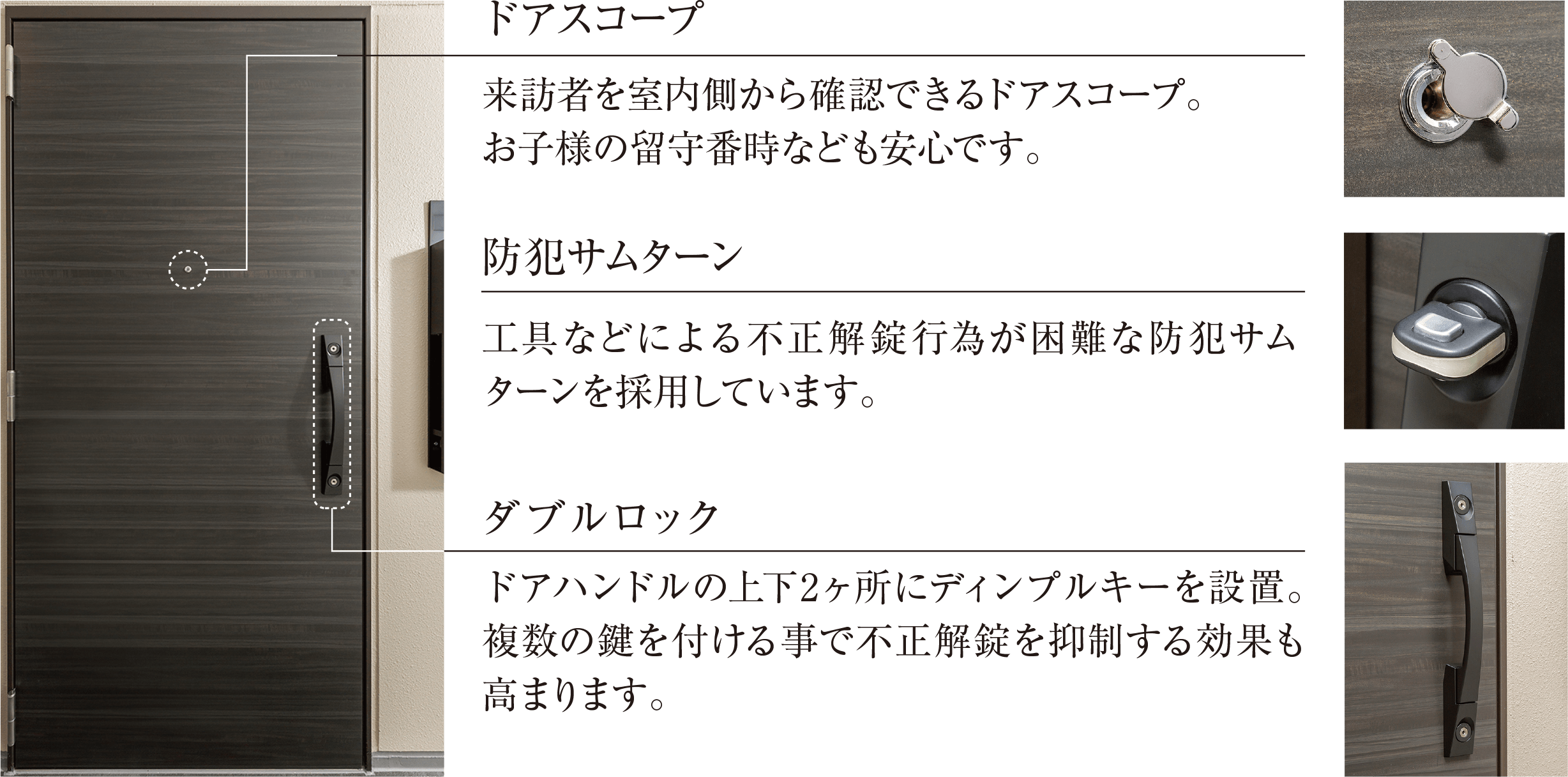 多彩なセキュリティ機能を装備した各住戸の玄関ドア